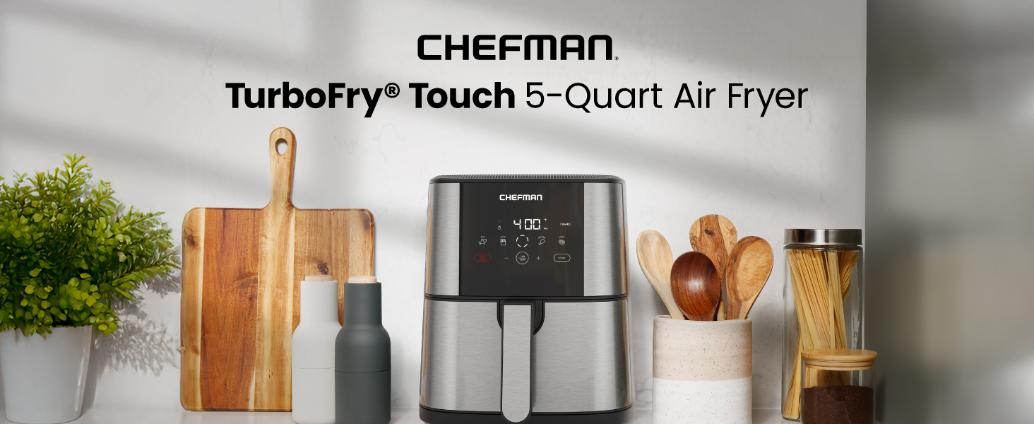 Chefman TurboFry Touch Air Fryer, Large 5-Quart Family Size, One Touch Digital Control Presets, French Fries, Chicken, Meat, Fish, Nonstick Dishwasher-Safe Parts, Automatic Shutoff, Stainless Steel detail 1