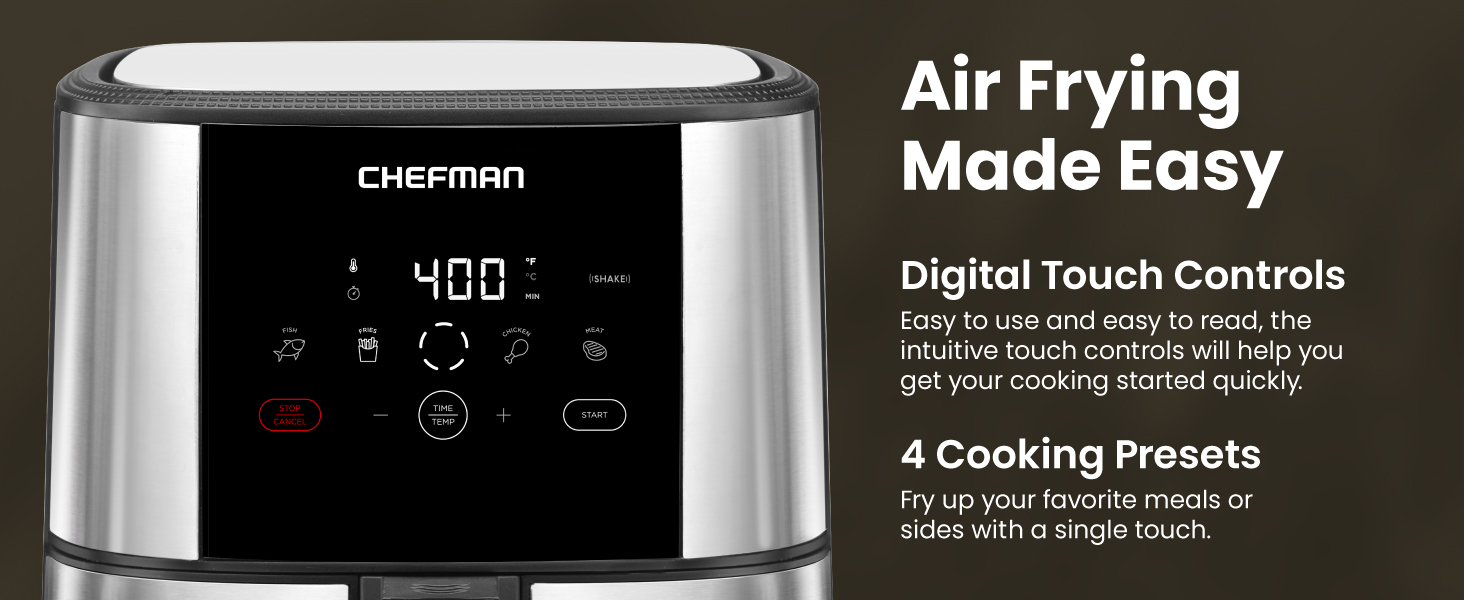 Chefman TurboFry Touch Air Fryer, Large 5-Quart Family Size, One Touch Digital Control Presets, French Fries, Chicken, Meat, Fish, Nonstick Dishwasher-Safe Parts, Automatic Shutoff, Stainless Steel detail 5