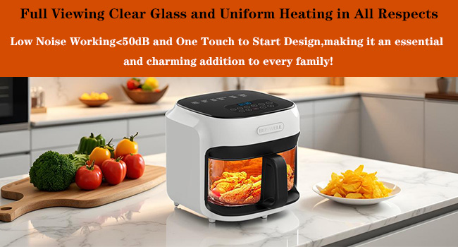 BOSWELL Glass Air Fryer, 7.5QT with Transparent Fry Bowl, Circulating Heating, Temperature Control, Air Fryer Roast, Dishwasher Safe (white) detail 2