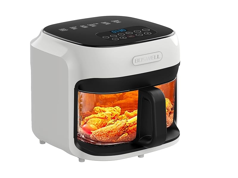 BOSWELL Glass Air Fryer, 7.5QT with Transparent Fry Bowl, Circulating Heating, Temperature Control, Air Fryer Roast, Dishwasher Safe (white) detail 4