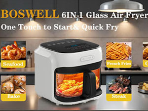 BOSWELL Glass Air Fryer, 7.5QT with Transparent Fry Bowl, Circulating Heating, Temperature Control, Air Fryer Roast, Dishwasher Safe (white) detail 6