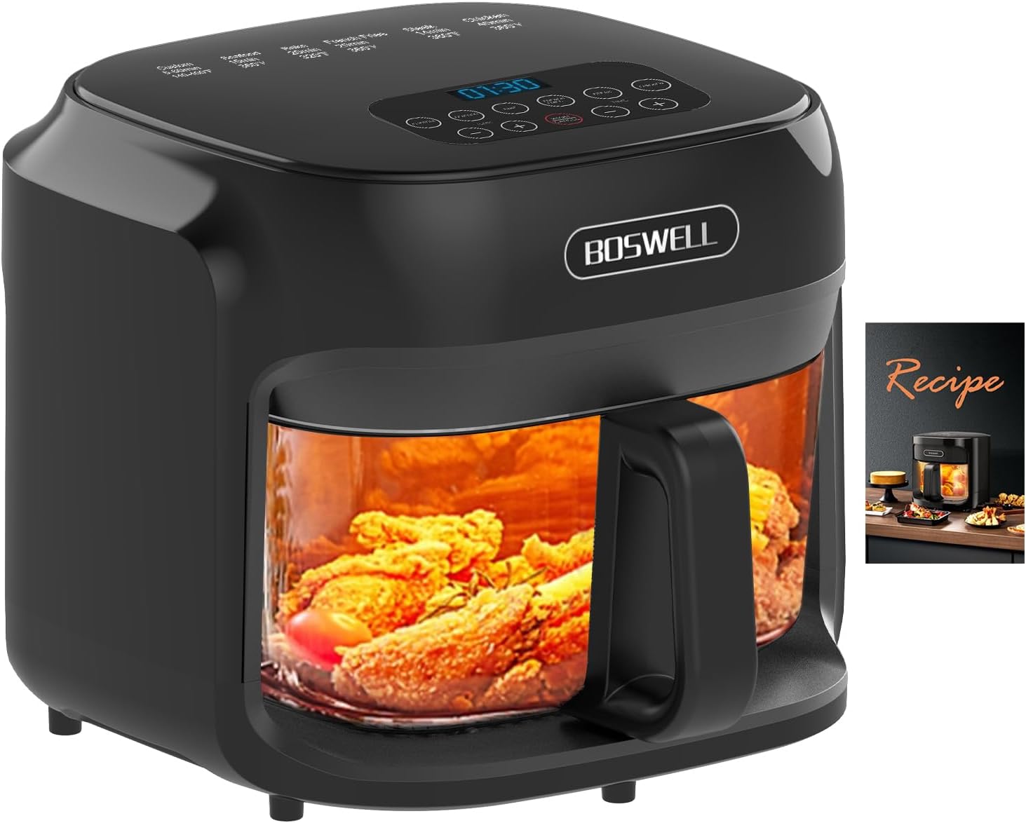 BOSWELL Glass Air Fryer, 7.5QT with Transparent Fry Bowl, Circulating Heating, Temperature Control, Air Fryer Roast, Dishwasher Safe (white) detail 10