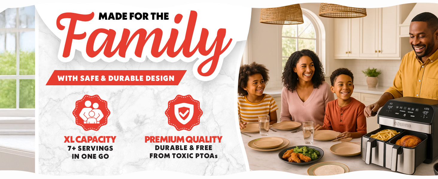 Gourmia Dual Basket Air Fryer - 10 Qt Large Capacity, FryForce360º, Digital Display with 7 Presets, Roast, Bake, Broil, Dehydrate, Match Cook, Sync Finish, Dishwasher Safe Accessories, Black detail 8