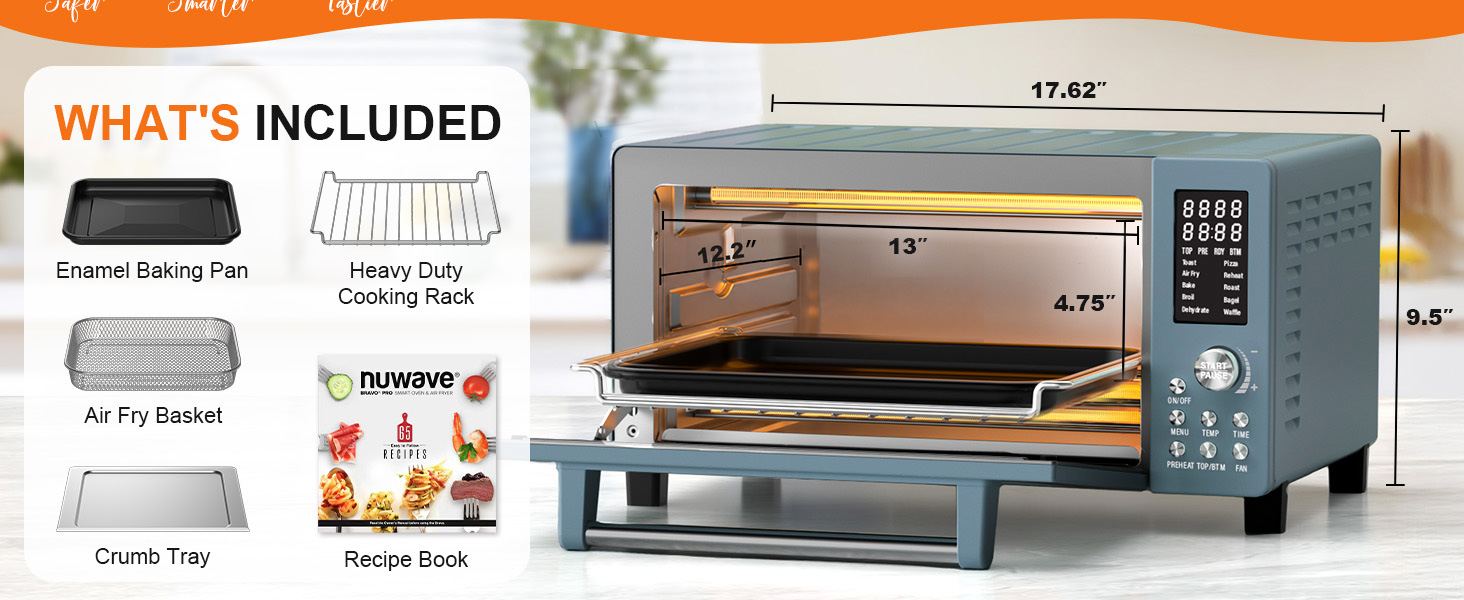 Nuwave Bravo Pro Smart Air Fryer Toaster Oven Combo, Airfryer Convection Oven Countertop, 10-in-1 Functions with Quicker & Even Crisp Technology, 1800W, 50-450°F, PFAS-Free, 21QT, Cozy Blue detail 11