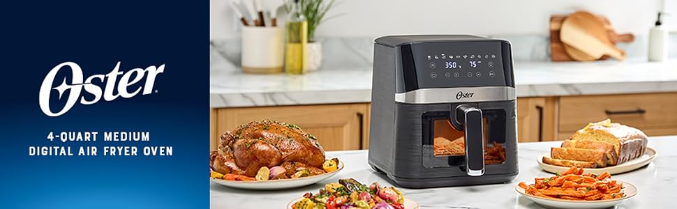 Oster Compact Air Fryer, 4-Quart Digital Airfryer with Window, Easy-to-Use Countertop Air Fryer detail 1