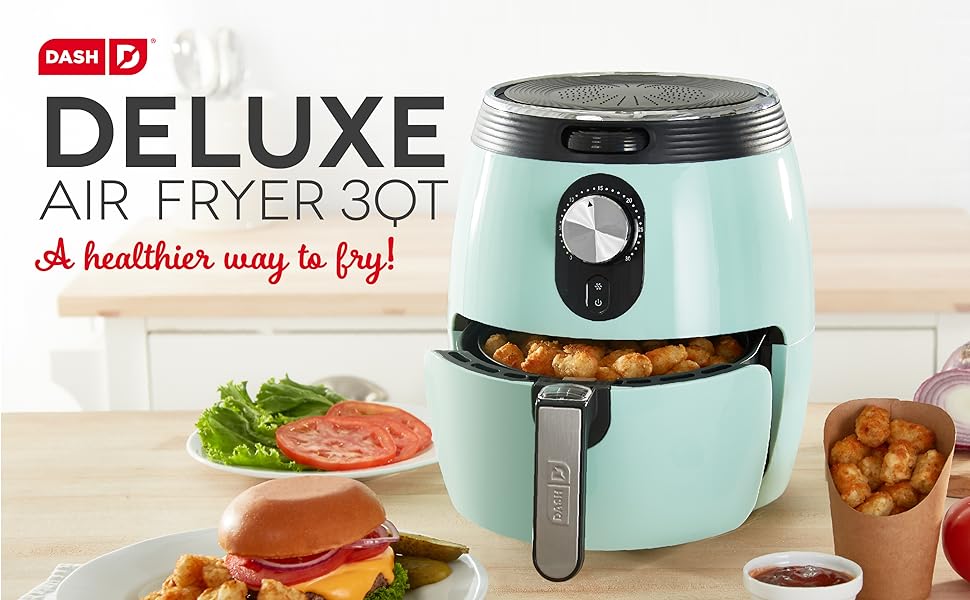 Dash Deluxe Air Fryer -Has AirCrisp® Technology - Adjustable Temperature Control & Auto Shut-Off Feature - Compact Nonstick Basket - 3 Quarts - Aqua detail 1