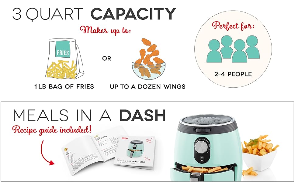 Dash Deluxe Air Fryer -Has AirCrisp® Technology - Adjustable Temperature Control & Auto Shut-Off Feature - Compact Nonstick Basket - 3 Quarts - Aqua detail 4