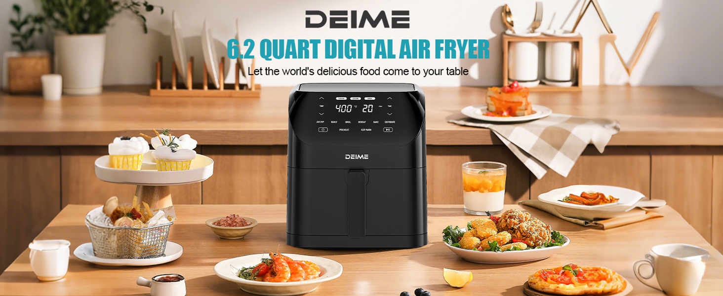 Air Fryer 6.2 QT Large Capacity Oilless Hot Air Fryers Oven 1500W Healthy Cooker with 8 Presets, Digital LCD Touch Screen, Non-Stick Basket, Included Recipe (Black-M) detail 4