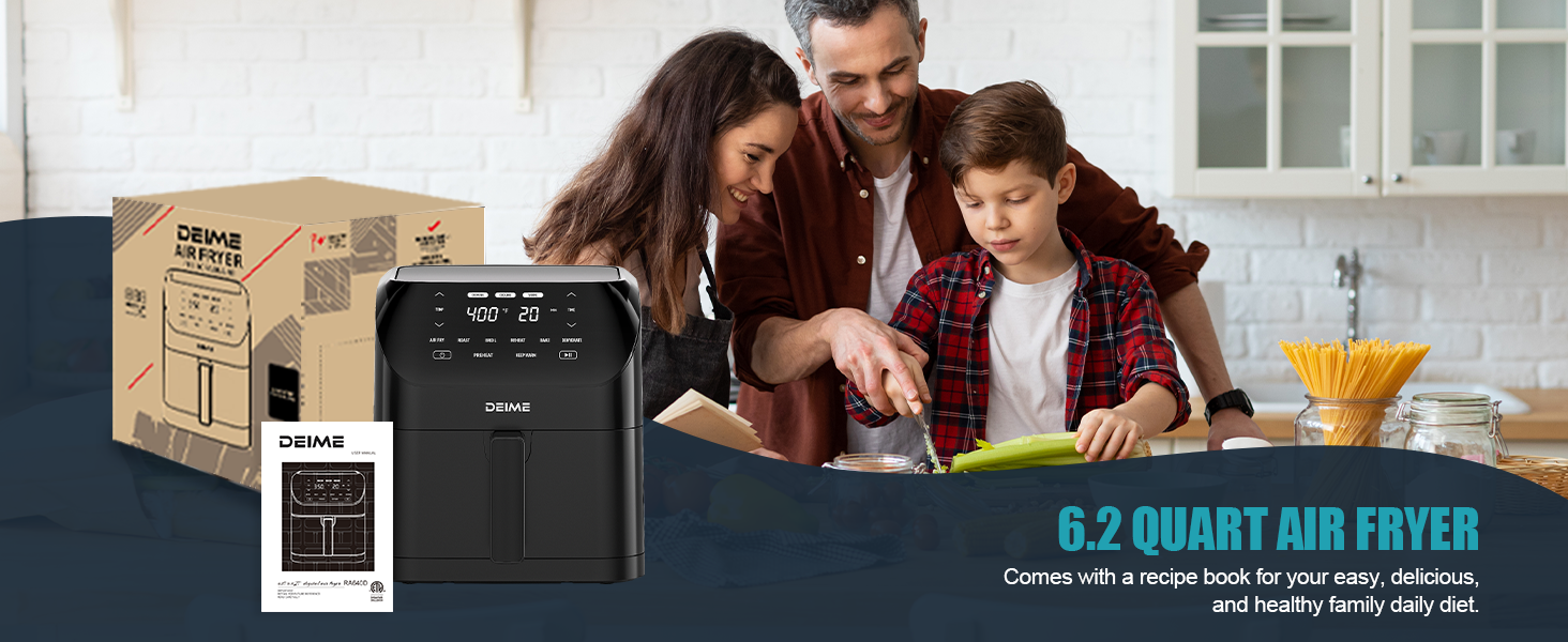 Air Fryer 6.2 QT Large Capacity Oilless Hot Air Fryers Oven 1500W Healthy Cooker with 8 Presets, Digital LCD Touch Screen, Non-Stick Basket, Included Recipe (Black-M) detail 5