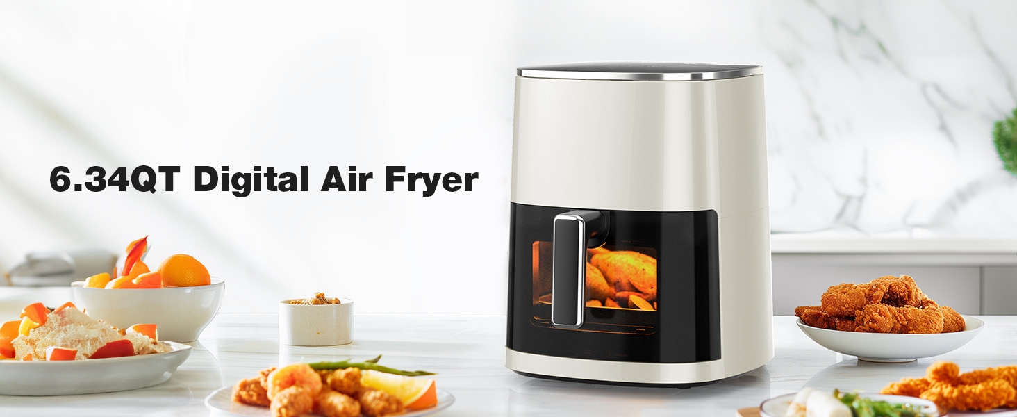NEWBULIG Air Fryer, 6QT Square Airfryer with Visual Window, 400℉ Fast Heating Air Fryers Oven with Timer, Auto-Off, Non Toxic & Non Stick, Multiple 12 Modes for Roast, Bake, Dehydrate, Fry, Reheat detail 1