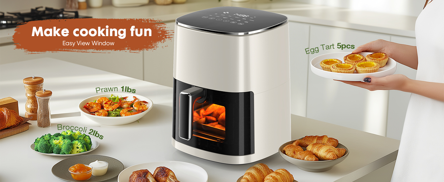 NEWBULIG Air Fryer, 6QT Square Airfryer with Visual Window, 400℉ Fast Heating Air Fryers Oven with Timer, Auto-Off, Non Toxic & Non Stick, Multiple 12 Modes for Roast, Bake, Dehydrate, Fry, Reheat detail 5