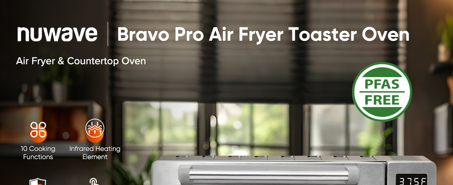 Nuwave Bravo Pro Convection Air Fryer Toaster Oven Combo, 2025 New and Improved, 10-in-1, 50°-450°F Temp Controls, Quick & Even Crisp Technology, 21Qt Capacity, Stainless Steel, PFAS Free detail 1