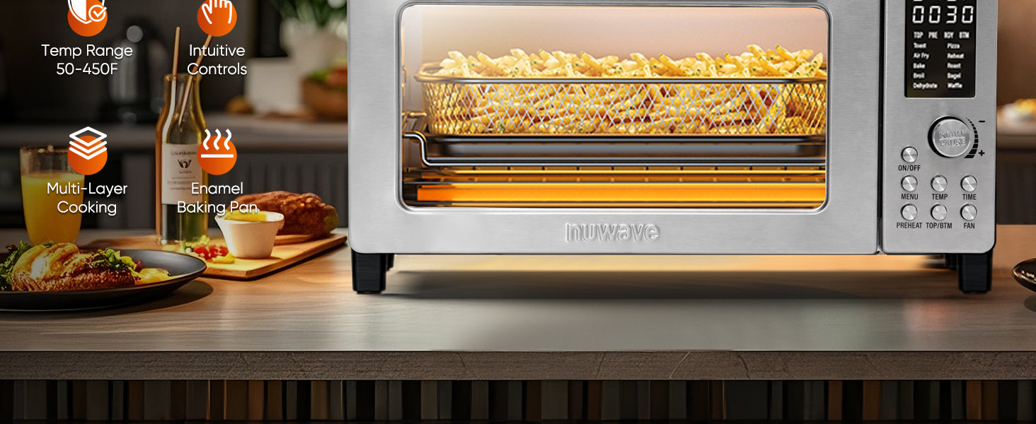 Nuwave Bravo Pro Convection Air Fryer Toaster Oven Combo, 2025 New and Improved, 10-in-1, 50°-450°F Temp Controls, Quick & Even Crisp Technology, 21Qt Capacity, Stainless Steel, PFAS Free detail 2