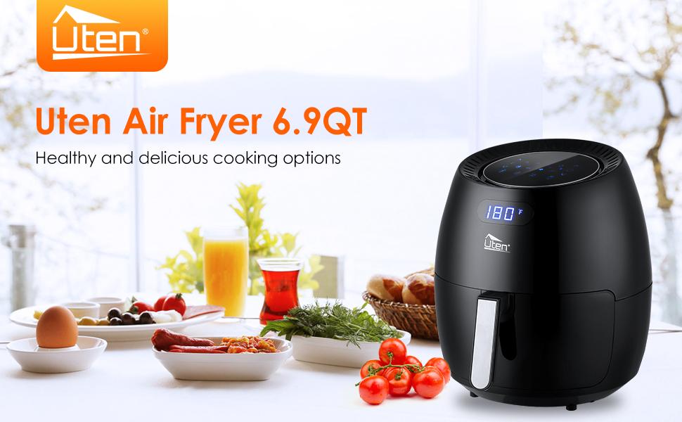 Air Fryer 6.9QT/6.5L, Uten 1700W High-power 8 in 1 Deep Frying Mode, Rapid Heating up, Non-Stick Oven, Oilless Cooking, Fast Heat up/Time Control, LED Digital Touchscreen, Black detail 1