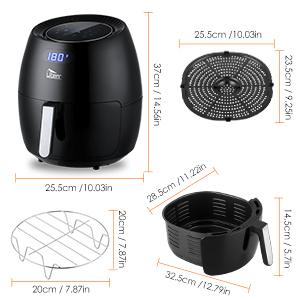 Air Fryer 6.9QT/6.5L, Uten 1700W High-power 8 in 1 Deep Frying Mode, Rapid Heating up, Non-Stick Oven, Oilless Cooking, Fast Heat up/Time Control, LED Digital Touchscreen, Black detail 6