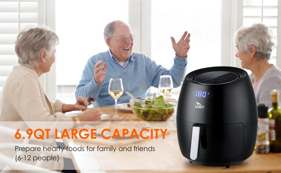 Air Fryer 6.9QT/6.5L, Uten 1700W High-power 8 in 1 Deep Frying Mode, Rapid Heating up, Non-Stick Oven, Oilless Cooking, Fast Heat up/Time Control, LED Digital Touchscreen, Black detail 7