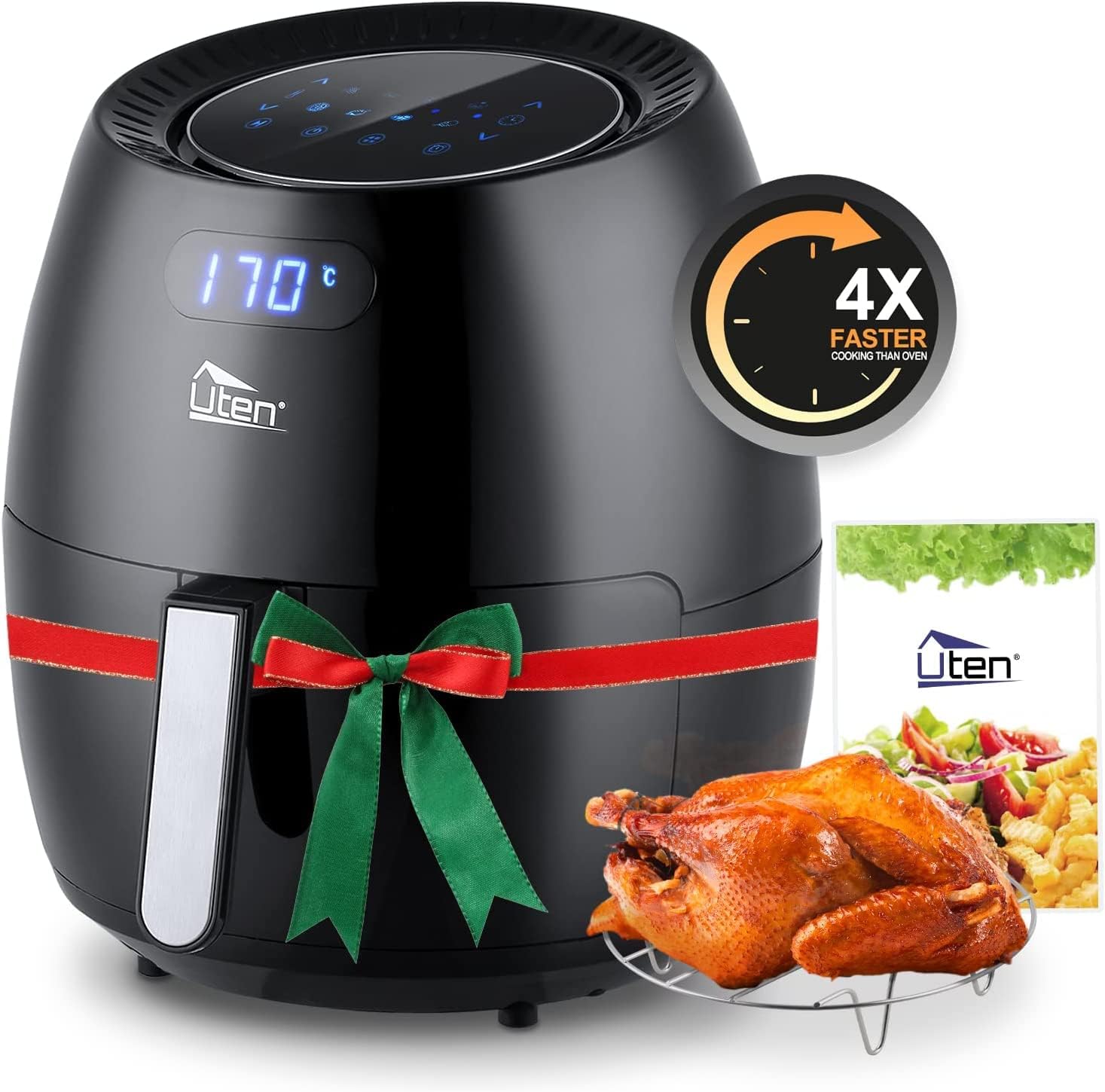 Air Fryer 6.9QT/6.5L, Uten 1700W High-power 8 in 1 Deep Frying Mode, Rapid Heating up, Non-Stick Oven, Oilless Cooking, Fast Heat up/Time Control, LED Digital Touchscreen, Black detail 8