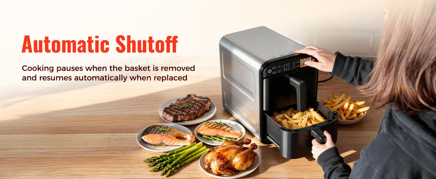 11.6QT Dual Basket Air Fryer Oven, Vertical 2-Basket Design, 6-in-1 Presets Function with Digital Touchscreen, Sync & Match, Easy to Clean, Dishwasher Safe, Family Meals detail 6
