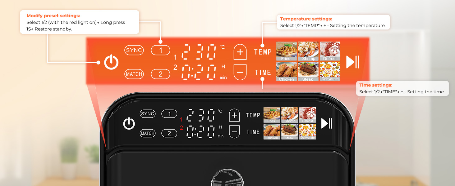 11.6QT Dual Basket Air Fryer Oven, Vertical 2-Basket Design, 6-in-1 Presets Function with Digital Touchscreen, Sync & Match, Easy to Clean, Dishwasher Safe, Family Meals detail 10