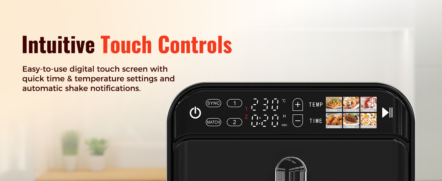11.6QT Dual Basket Air Fryer Oven, Vertical 2-Basket Design, 6-in-1 Presets Function with Digital Touchscreen, Sync & Match, Easy to Clean, Dishwasher Safe, Family Meals detail 12