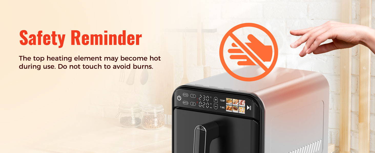 11.6QT Dual Basket Air Fryer Oven, Vertical 2-Basket Design, 6-in-1 Presets Function with Digital Touchscreen, Sync & Match, Easy to Clean, Dishwasher Safe, Family Meals detail 14