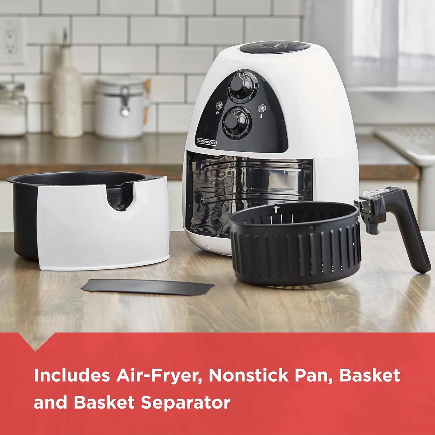 BLACK+DECKER Purify 2-Liter Air Fryer, White/Black, HF100WD detail 13