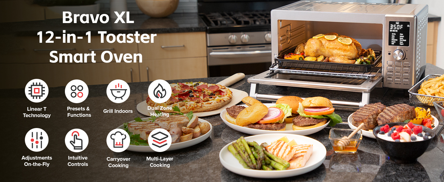 Nuwave Bravo XL Air Fryer Toaster Smart Oven, 12-in-1 Countertop Grill/Griddle Combo, 30-Qt XL Capacity, 50F-500F adjustable in precise 5F increments, Integrated Smart Thermometer, Linear T Technology detail 1