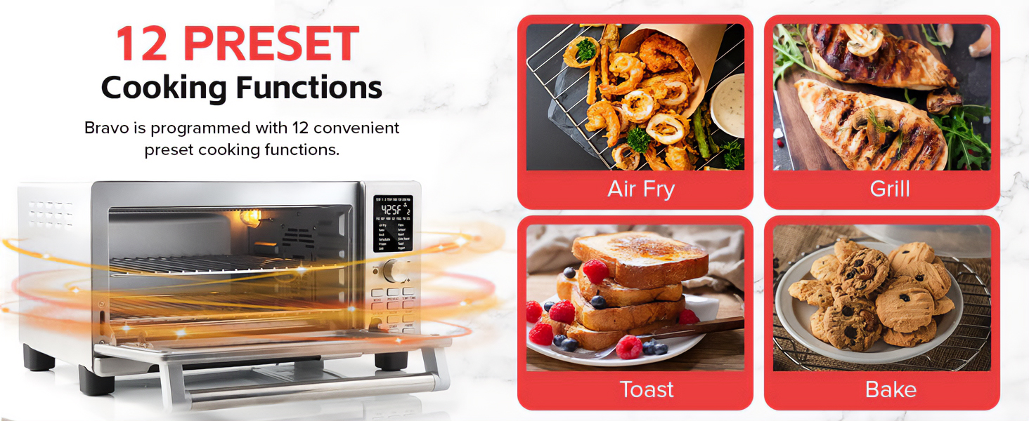 Nuwave Bravo XL Air Fryer Toaster Smart Oven, 12-in-1 Countertop Grill/Griddle Combo, 30-Qt XL Capacity, 50F-500F adjustable in precise 5F increments, Integrated Smart Thermometer, Linear T Technology detail 12