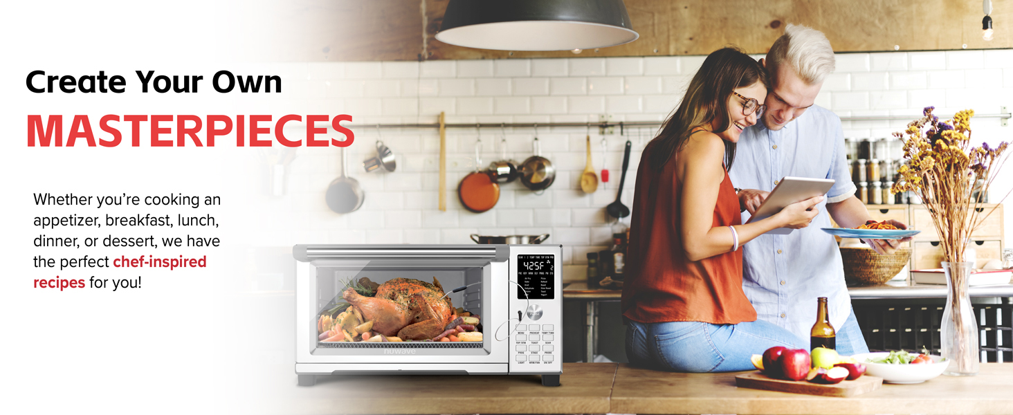 Nuwave Bravo XL Air Fryer Toaster Smart Oven, 12-in-1 Countertop Grill/Griddle Combo, 30-Qt XL Capacity, 50F-500F adjustable in precise 5F increments, Integrated Smart Thermometer, Linear T Technology detail 17