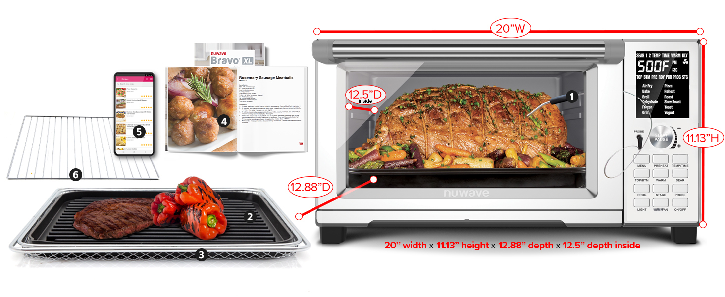 Nuwave Bravo XL Air Fryer Toaster Smart Oven, 12-in-1 Countertop Grill/Griddle Combo, 30-Qt XL Capacity, 50F-500F adjustable in precise 5F increments, Integrated Smart Thermometer, Linear T Technology detail 18