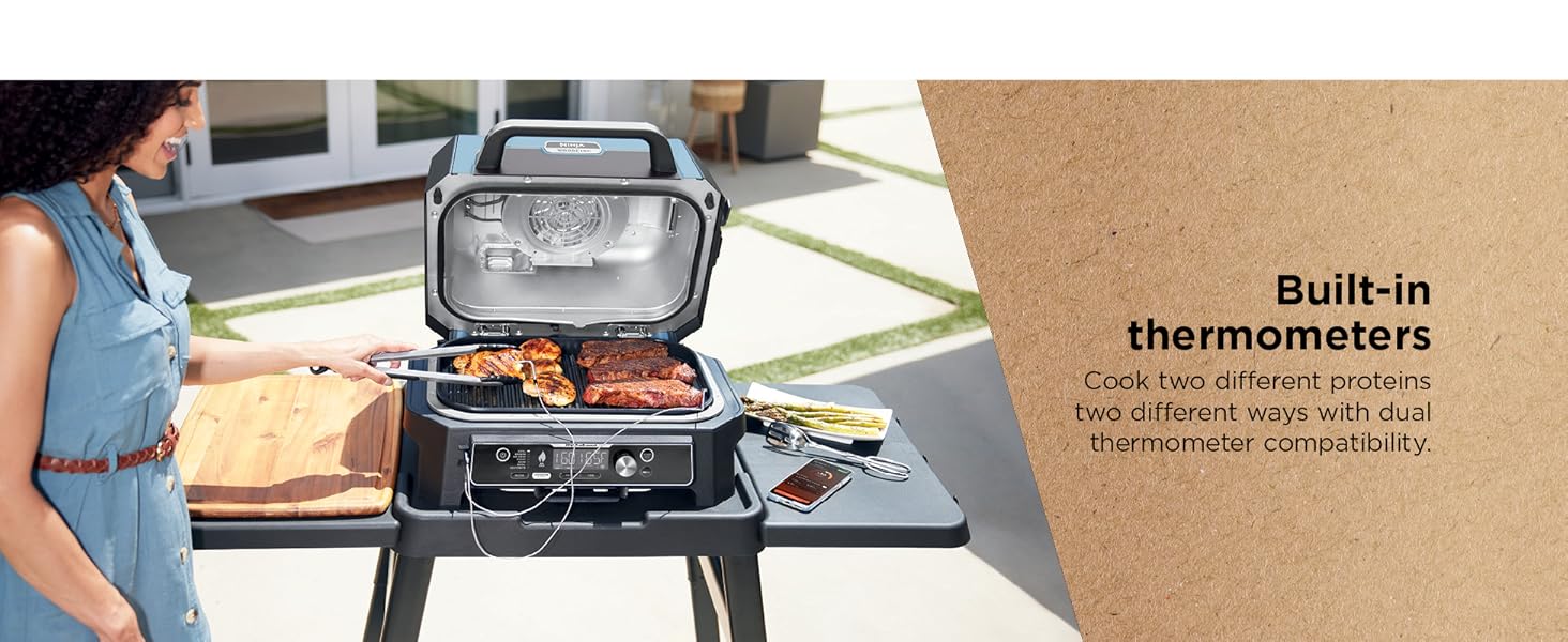 Ninja Woodfire Pro Connect XL Outdoor Grill & Smoker | Bluetooth, App Enabled | 7-in-1 Grill, BBQ Smoker, Outdoor Air Fryer | Woodfire Technology | Built-In Thermometer | Black & Gold | OG951BK1 detail 3