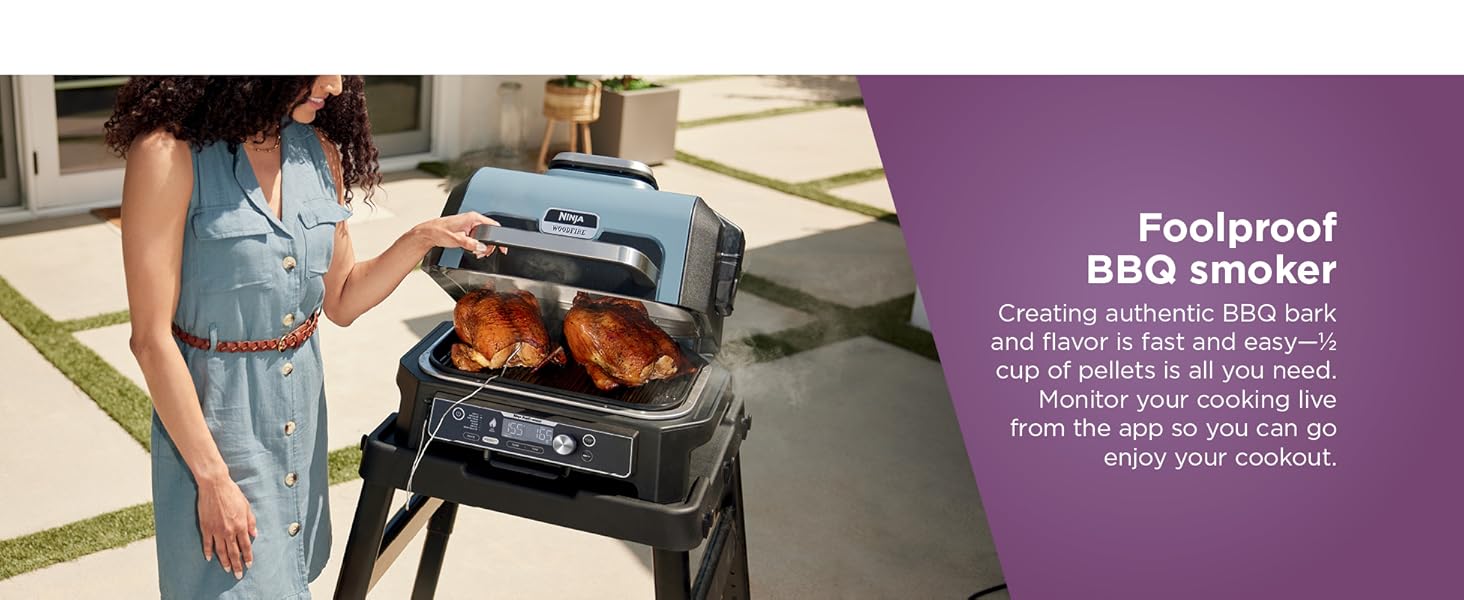 Ninja Woodfire Pro Connect XL Outdoor Grill & Smoker | Bluetooth, App Enabled | 7-in-1 Grill, BBQ Smoker, Outdoor Air Fryer | Woodfire Technology | Built-In Thermometer | Black & Gold | OG951BK1 detail 5