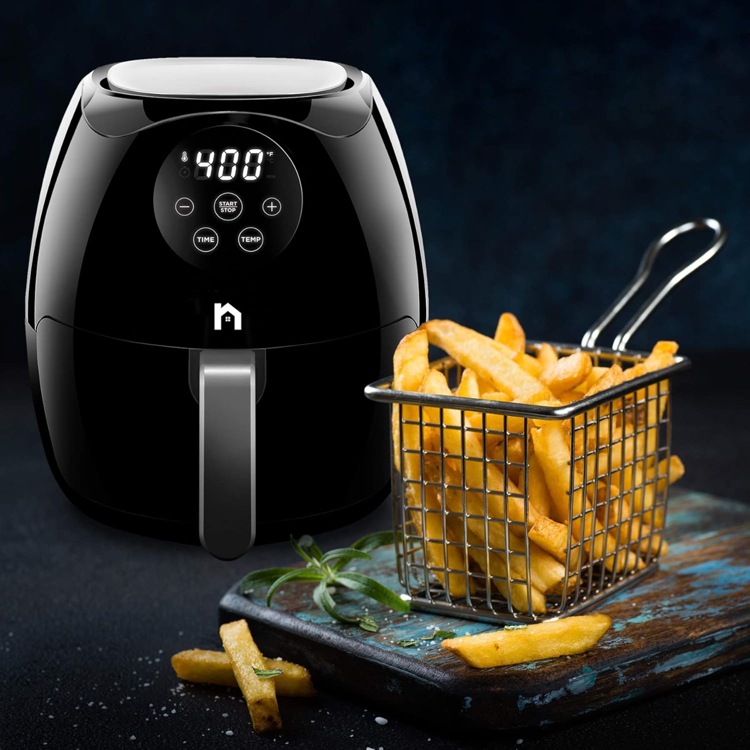 Digital 3.5 Liter Air Fryer w/ Flat Basket, Touch Screen AirFryer, Non-Stick Dishwasher-Safe Basket, Use Less Oil For Fast Healthier Food, 60 Min Timer & Auto Shut Off, Black detail 9
