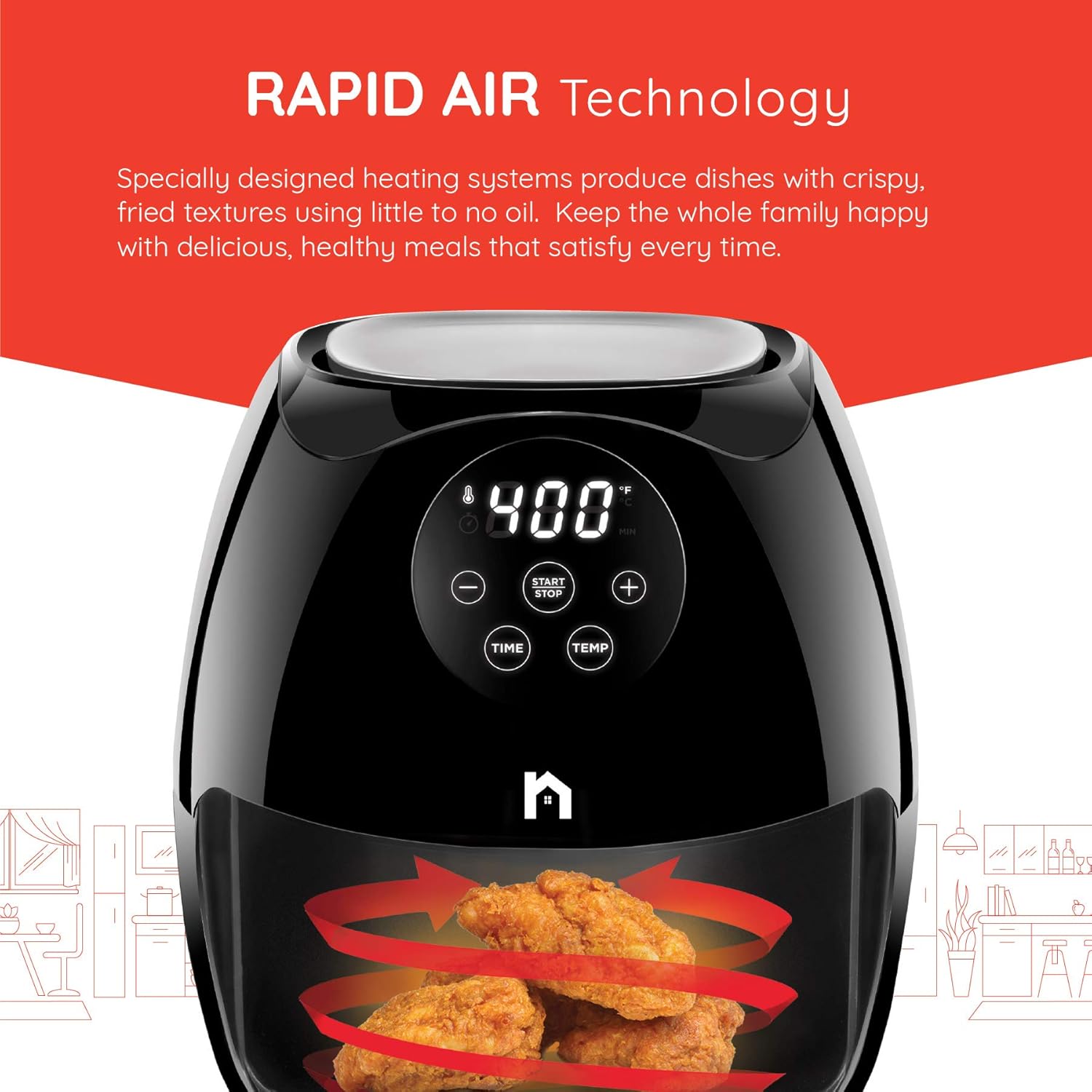 Digital 3.5 Liter Air Fryer w/ Flat Basket, Touch Screen AirFryer, Non-Stick Dishwasher-Safe Basket, Use Less Oil For Fast Healthier Food, 60 Min Timer & Auto Shut Off, Black detail 12
