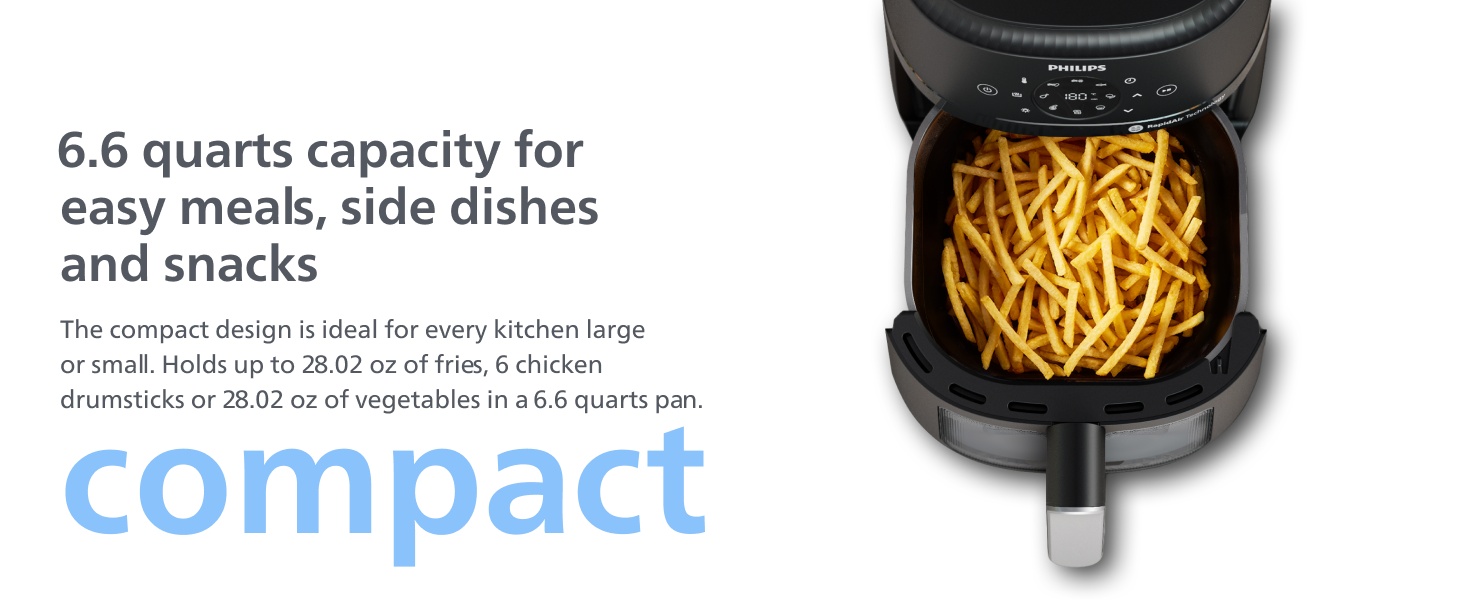 Philips Air Fryer 2000 Series - 13-in-1 functions, 6.6 Quarts, Compact Design with Cooking Window, Black, (NA231/00) detail 4