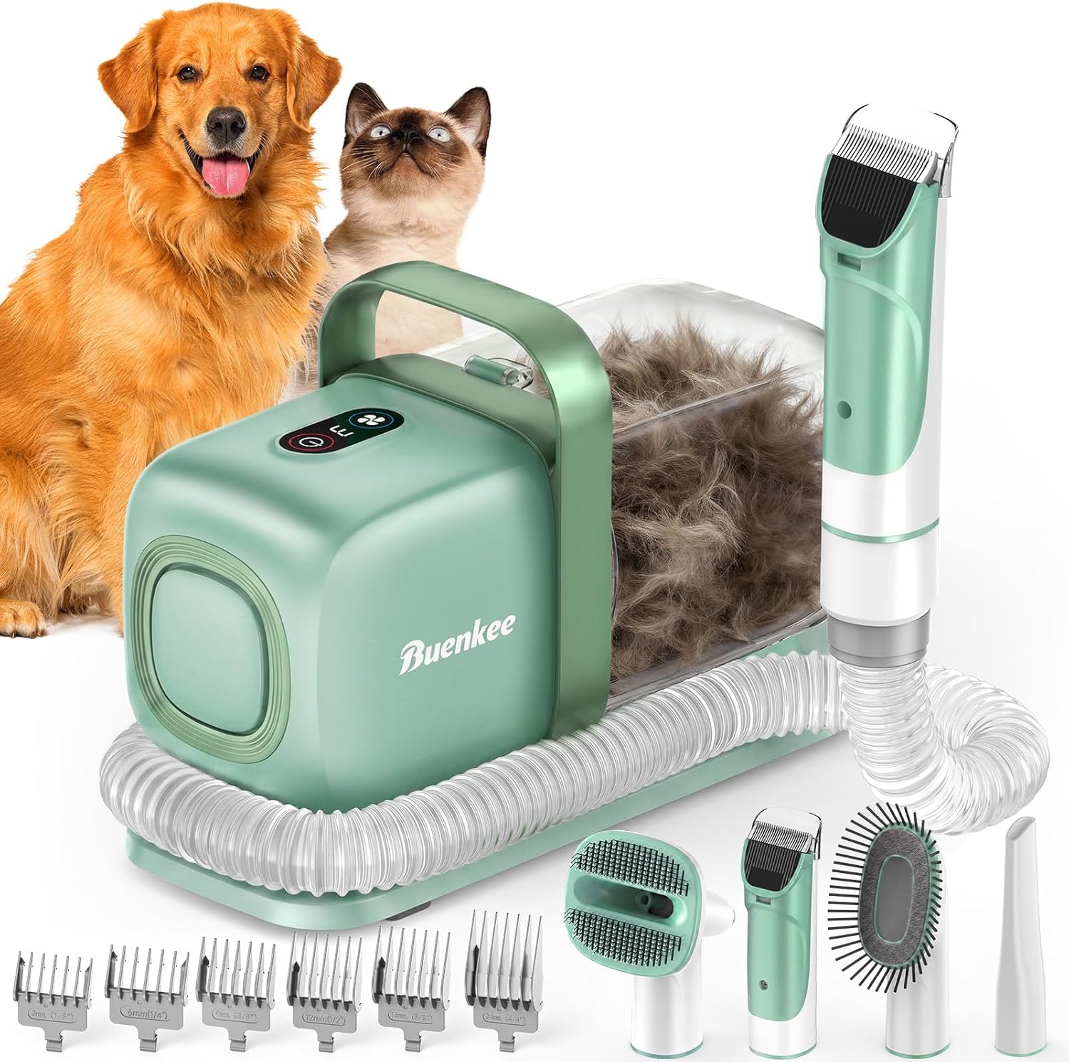 buenkee Dog Grooming Kit with Vacuum, 15000Pa Pet Hair Clipper and Shedding