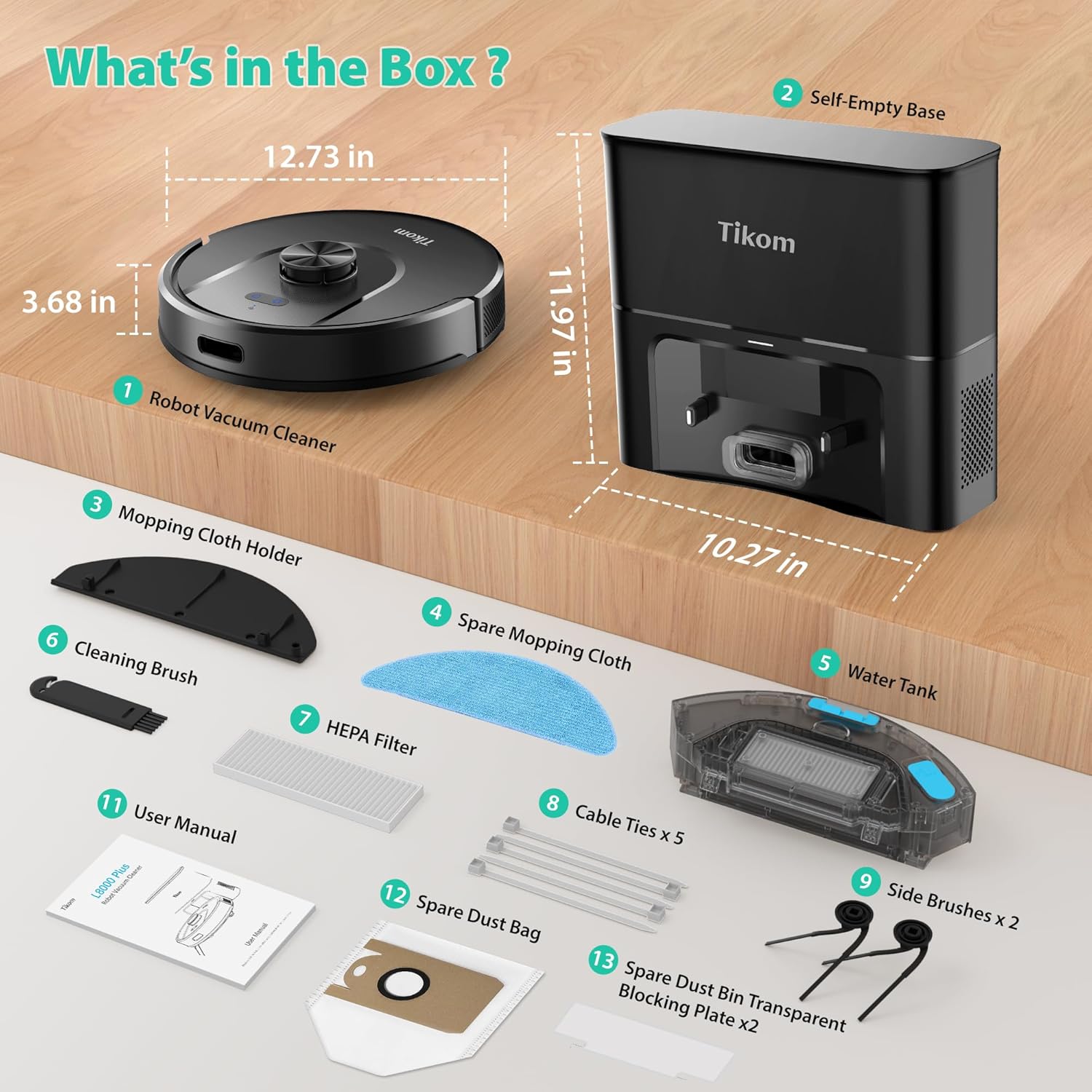 Tikom Robot Vacuum and Mop, 6000Pa Robotic Vacuum Cleaner with Self-Emptying - View 2
