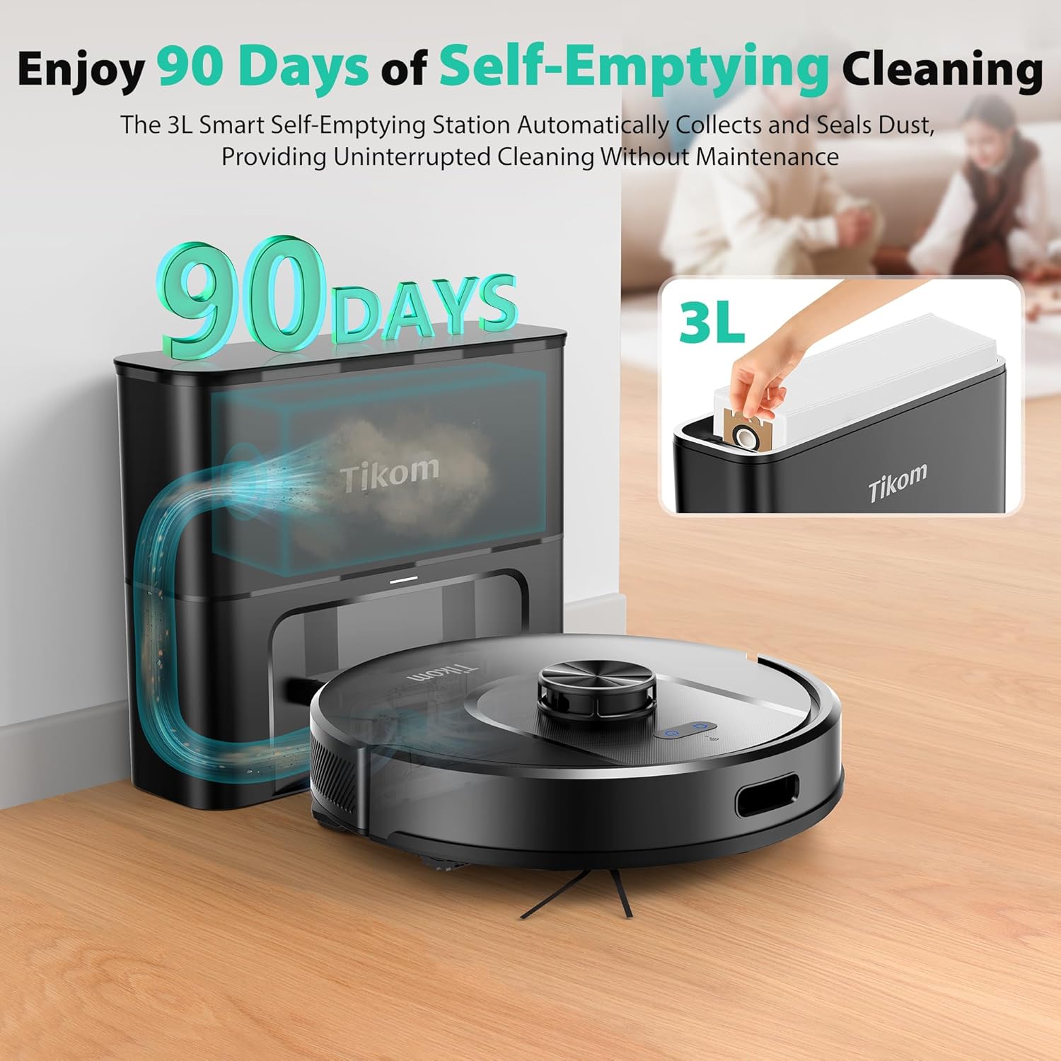 Tikom Robot Vacuum and Mop, 6000Pa Robotic Vacuum Cleaner with Self-Emptying - View 3