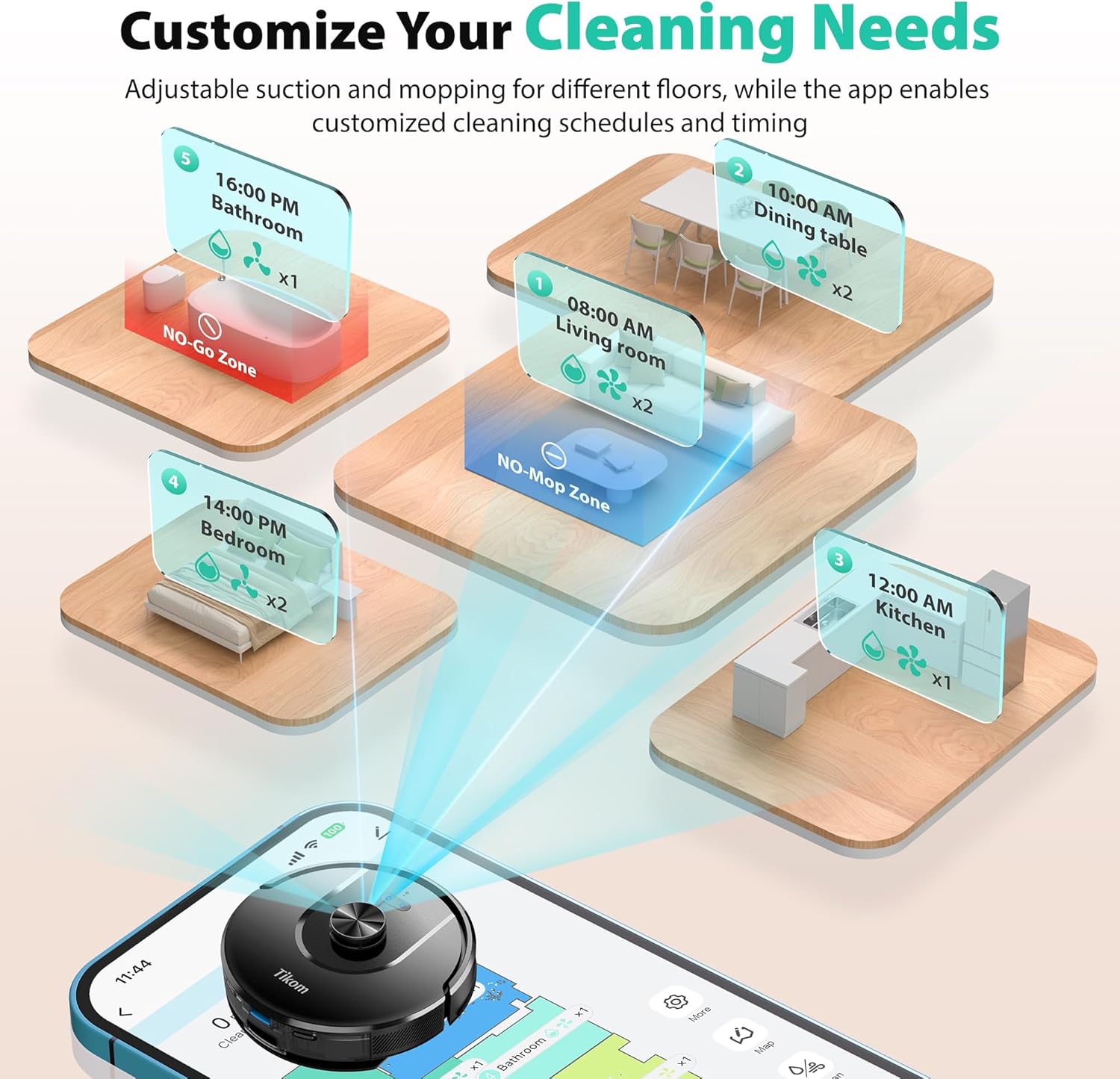 Tikom Robot Vacuum and Mop, 6000Pa Robotic Vacuum Cleaner with Self-Emptying - View 6