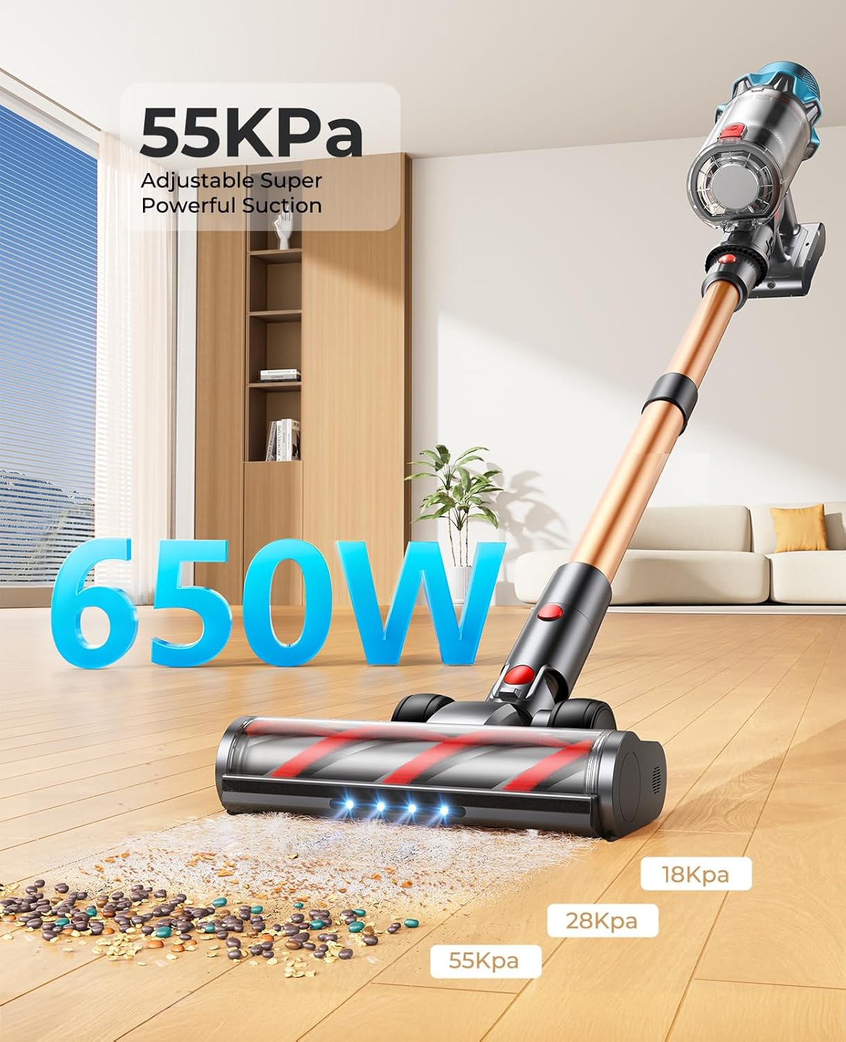 Cordless Vacuum Cleaner 650W/55Kpa, Stick Vacuum Cleaners 70 Mins Max Runtime - View 2