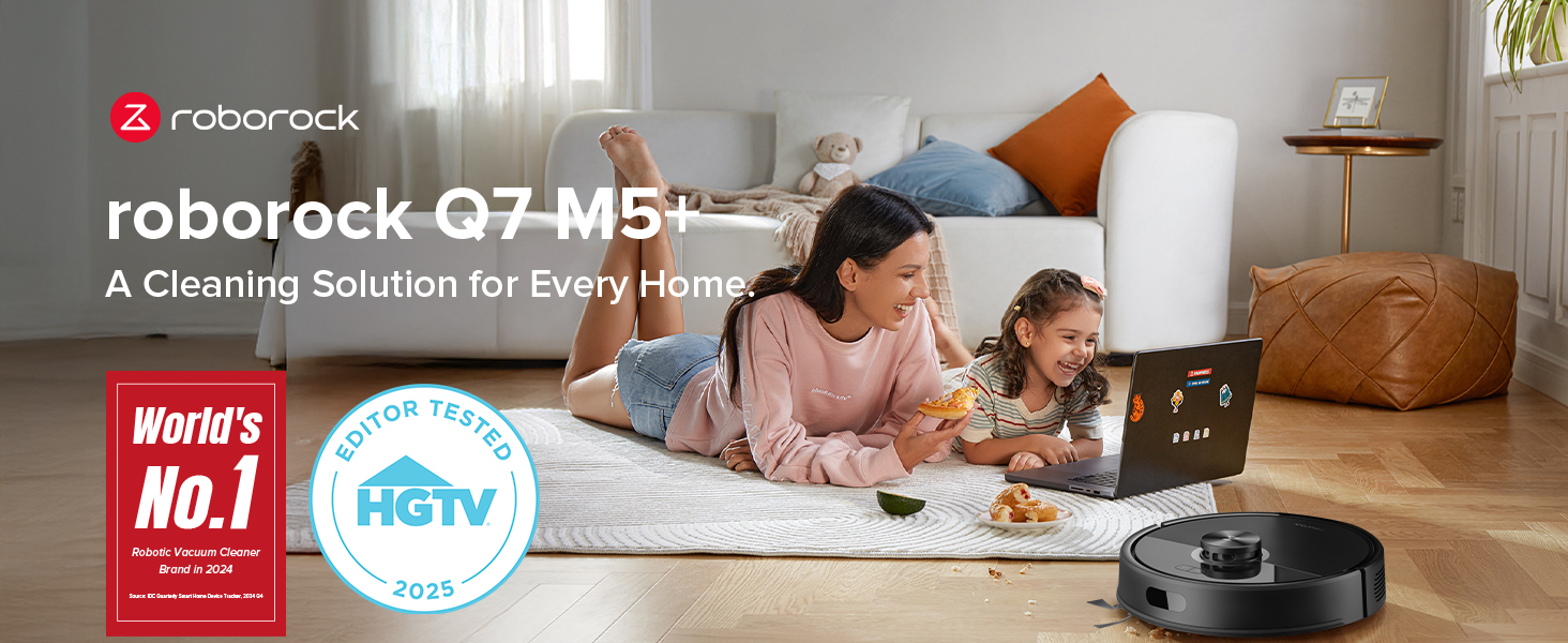roborock Q7 M5+ Robot Vacuum and Mop, Upgraded from Q5 Max+, Up to 7-9 Weeks Self-Empty, 10000Pa Suction, Dual Anti-Tangle System for Pet Hair & Carpet, PreciSense LiDAR Navigation, App Control, Black detail 1