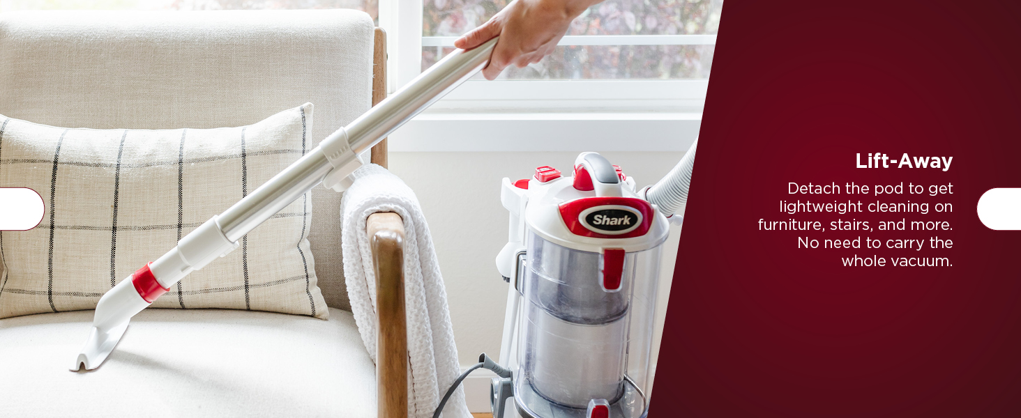 Shark Upright Vacuum Cleaner | Rotator Lift-Away | Pet Hair, Carpet & Hard Floor Cleaning | Dusting Brush, Upholstery & Crevice Tools | HEPA Filter | Swivel Steering | Headlights | White/Red | NV501 detail 3