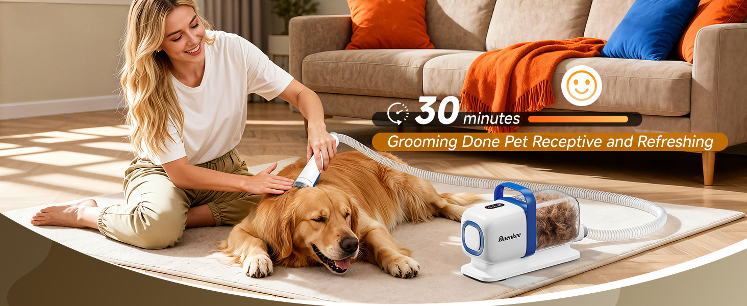 buenkee Dog Grooming Kit with Vacuum, 15000Pa Pet Hair Clipper and Shedding Brush, 50dB Low Noise, 2L Capacity, White detail 1