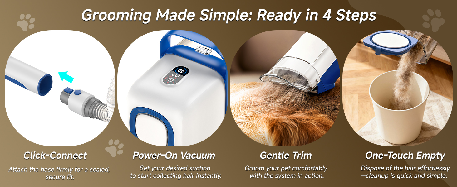 buenkee Dog Grooming Kit with Vacuum, 15000Pa Pet Hair Clipper and Shedding Brush, 50dB Low Noise, 2L Capacity, White detail 12