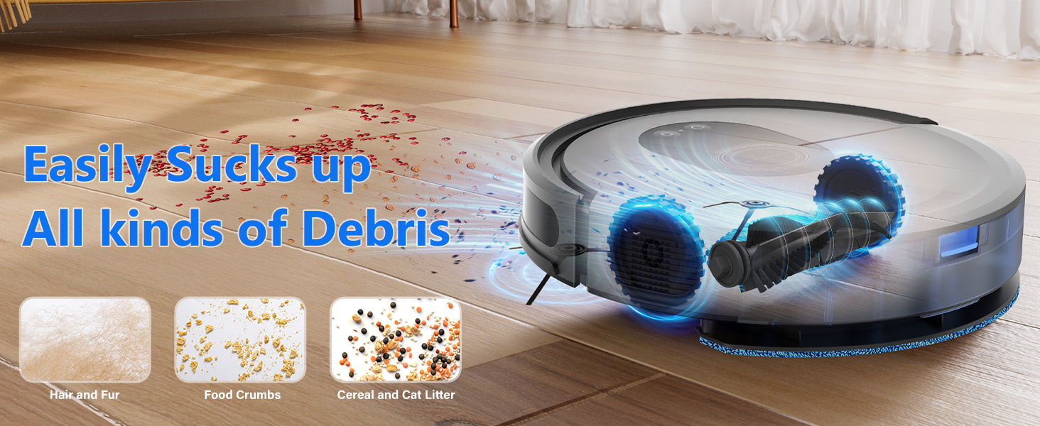 Tikom Robot Vacuum and Mop Combo, 5000Pa Robotic Vacuum Cleaner, 150 Min Max, App & Remote Control, Ideal for Hard Floor, Carpet, Pet Hair, Self-Charge(G8000 Max) detail 4