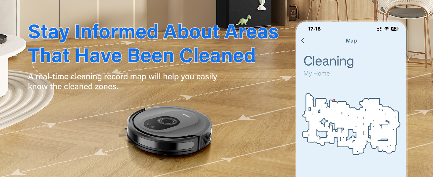 Tikom Robot Vacuum and Mop Combo, 5000Pa Robotic Vacuum Cleaner, 150 Min Max, App & Remote Control, Ideal for Hard Floor, Carpet, Pet Hair, Self-Charge(G8000 Max) detail 6