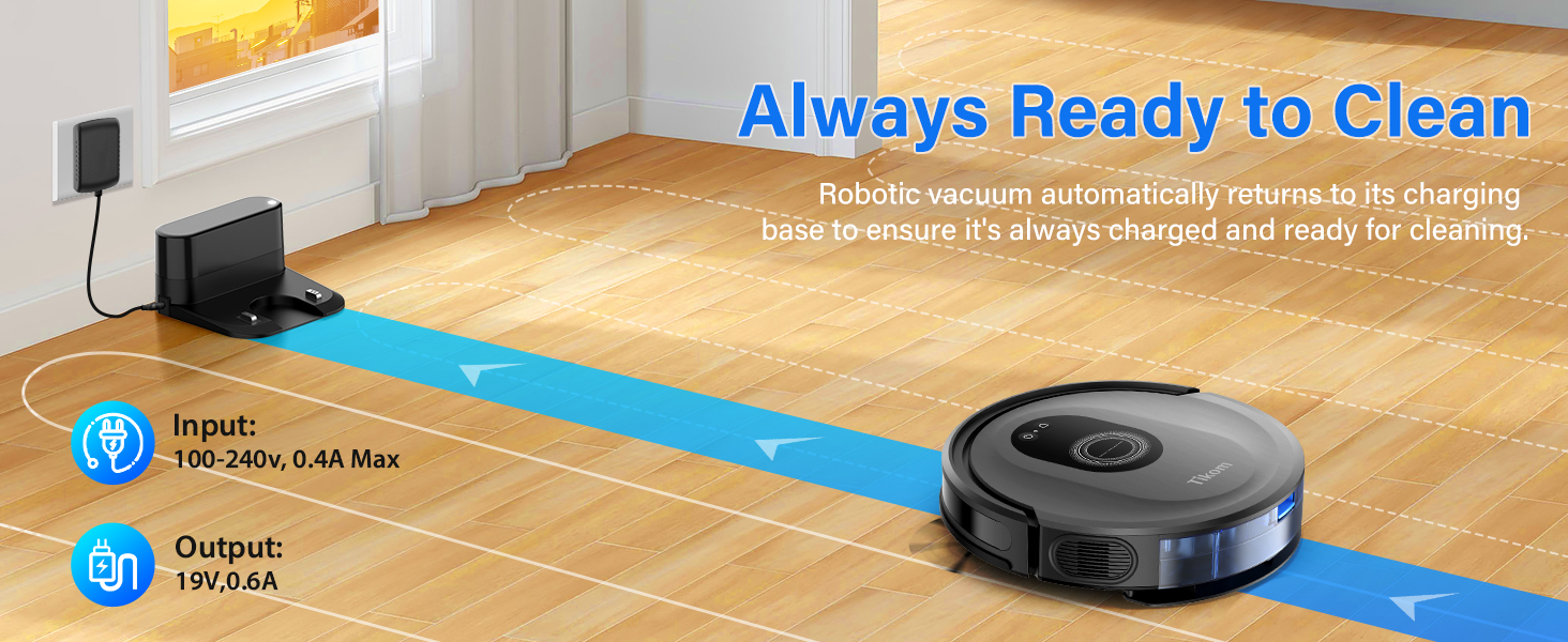 Tikom Robot Vacuum and Mop Combo, 5000Pa Robotic Vacuum Cleaner, 150 Min Max, App & Remote Control, Ideal for Hard Floor, Carpet, Pet Hair, Self-Charge(G8000 Max) detail 8