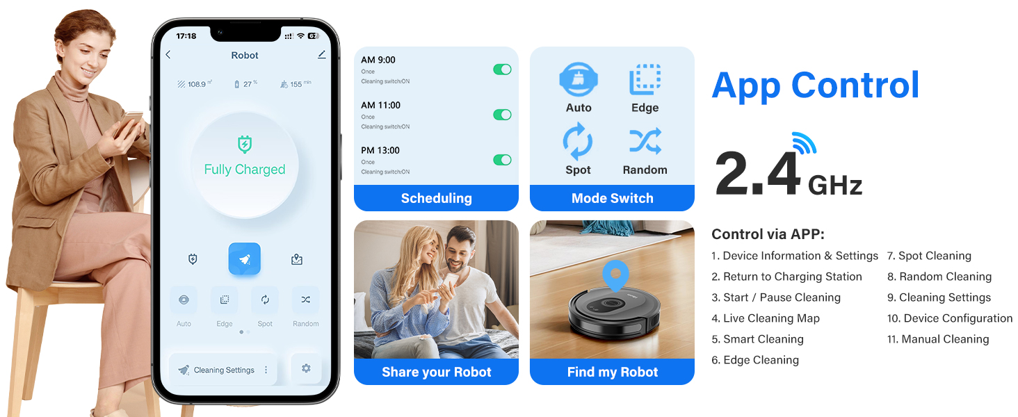 Tikom Robot Vacuum and Mop Combo, 5000Pa Robotic Vacuum Cleaner, 150 Min Max, App & Remote Control, Ideal for Hard Floor, Carpet, Pet Hair, Self-Charge(G8000 Max) detail 9