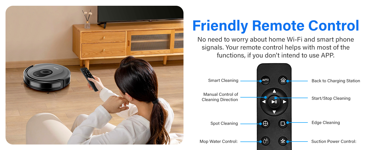 Tikom Robot Vacuum and Mop Combo, 5000Pa Robotic Vacuum Cleaner, 150 Min Max, App & Remote Control, Ideal for Hard Floor, Carpet, Pet Hair, Self-Charge(G8000 Max) detail 10