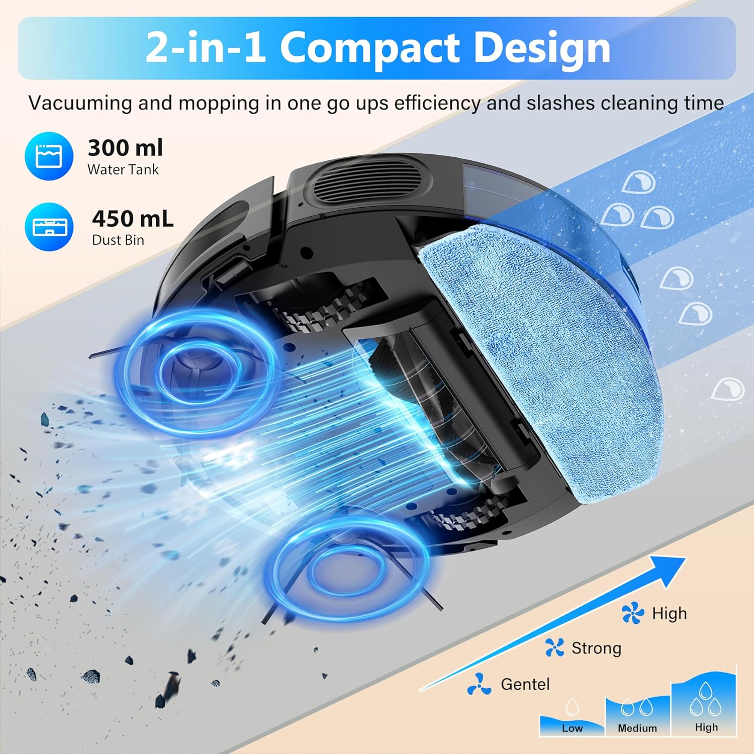 Tikom Robot Vacuum and Mop Combo, 5000Pa Robotic Vacuum Cleaner, 150 Min Max, App & Remote Control, Ideal for Hard Floor, Carpet, Pet Hair, Self-Charge(G8000 Max) detail 15